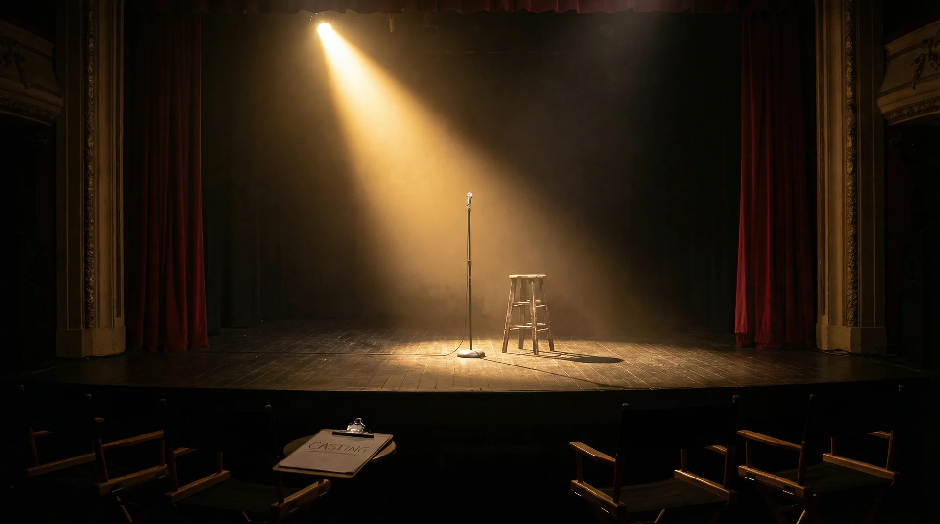 每日黑料 选角现场，聚光灯下的空舞台等待演员登场